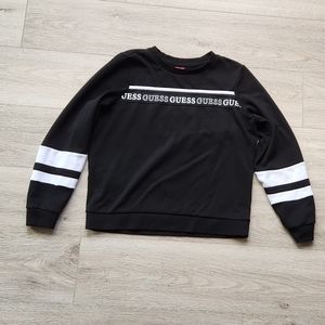 Guess Black Logo Sweater Womens Large Long Sleeve Stripes Athleisure Activewear